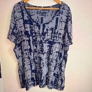 Woman Blue Short Sleeve V Neck Pullover Burnout T Shirt Plus Size 4X